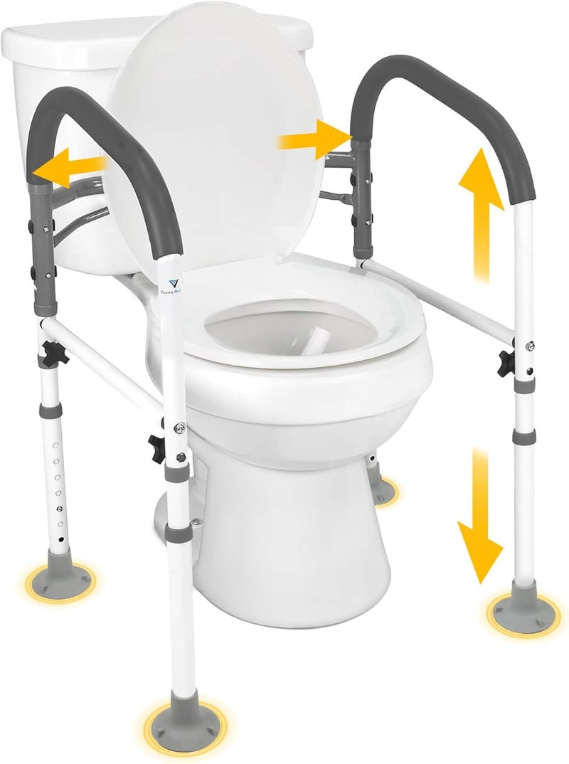 Vaunn Medical Deluxe Adjustable and Foldable Toilet Safety Frame, Bathroom Handrail Assist Grab Bar Handle (White, Adjustable Width and Height) - Image 1